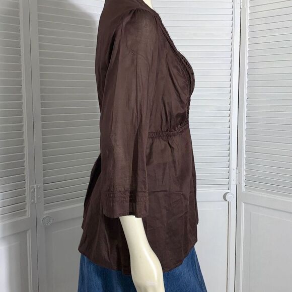Vintage Brown Semi Sheer Cotton Prairie Boho Tunic Top 1X - Picture 8 of 13